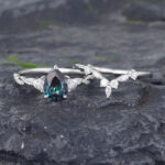 Pattiring Pear Shaped Lab Alexandrite White Gold Engagement Ring Set 3