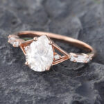 Pattiring Pear Shaped Moissanite Rose Gold Baguette Cut Diamond Engagement Ring 2