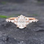 Pattiring Rose Gold 14K Pear Shaped Moissanite and Diamond Engagement Ring