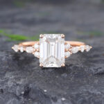 Pattiring Rose Gold Emerald Cut Moissanite and Diamond Engagement Ring