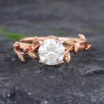 Pattiring Unique 1 Carat Moissanite Rose Gold Leaf Engagement Ring