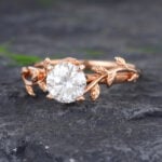 Pattiring Unique 1 Carat Moissanite Rose Gold Leaf Engagement Ring 3