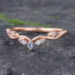 Pattiring Unique Alexandrite Rose Gold Moonstone Curved Wedding Band