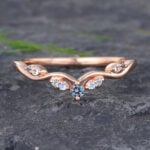 Pattiring Unique Alexandrite Rose Gold Moonstone Curved Wedding Band
