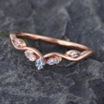Pattiring Unique Alexandrite Rose Gold Moonstone Curved Wedding Band