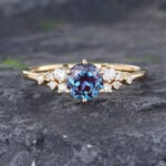 Pattiring Unique Alexandrite Yellow Gold Cluster Engagement Ring