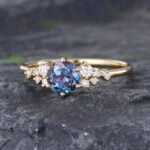 Pattiring Unique Alexandrite Yellow Gold Cluster Engagement Ring