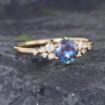 Pattiring Unique Alexandrite Yellow Gold Cluster Engagement Ring