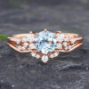 Pattiring Unique Aquamarine Rose Gold Engagement Ring Set