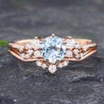 Pattiring Unique Aquamarine Rose Gold Engagement Ring Set