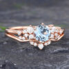 Pattiring Unique Aquamarine Rose Gold Engagement Ring Set