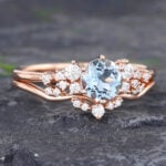 Pattiring Unique Aquamarine Rose Gold Engagement Ring Set