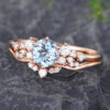 Pattiring Unique Aquamarine Rose Gold Engagement Ring Set