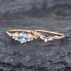 Pattiring Unique Aquamarine Rose Gold Engagement Ring Set