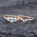 Pattiring Unique Aquamarine Rose Gold Engagement Ring Set