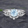 Pattiring Unique Aquamarine White Gold Engagement Ring Set