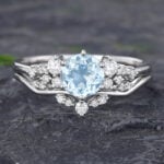 Pattiring Unique Aquamarine White Gold Engagement Ring Set