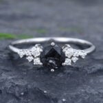 Pattiring Unique Black Rutilated Quartz White Gold Cluster Engagement Ring