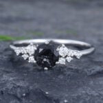 Pattiring Unique Black Rutilated Quartz White Gold Cluster Engagement Ring