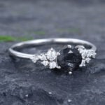Pattiring Unique Black Rutilated Quartz White Gold Cluster Engagement Ring