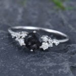 Pattiring Unique Black Rutilated Quartz White Gold Cluster Engagement Ring