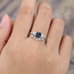 Pattiring Unique Black Rutilated Quartz White Gold Engagement Ring Set