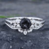 Pattiring Unique Black Rutilated Quartz White Gold Engagement Ring Set