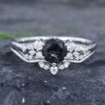 Pattiring Unique Black Rutilated Quartz White Gold Engagement Ring Set