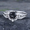 Pattiring Unique Black Rutilated Quartz White Gold Engagement Ring Set