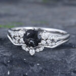 Pattiring Unique Black Rutilated Quartz White Gold Engagement Ring Set