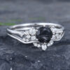 Pattiring Unique Black Rutilated Quartz White Gold Engagement Ring Set