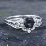 Pattiring Unique Black Rutilated Quartz White Gold Engagement Ring Set