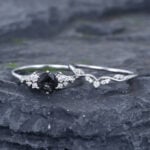 Pattiring Unique Black Rutilated Quartz White Gold Engagement Ring Set