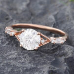 Pattiring Unique C&C Moissanite Rose Gold Baguette cut Diamond Engagement Ring 2