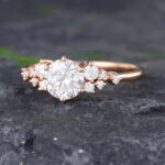 Pattiring Unique C&C Moissanite Rose Gold Diamond Cluster Engagement Ring 1