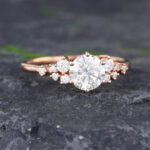 Pattiring Unique C&C Moissanite Rose Gold Diamond Cluster Engagement Ring 2