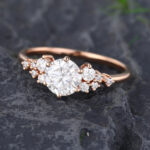 Pattiring Unique C&C Moissanite Rose Gold Diamond Cluster Engagement Ring 3