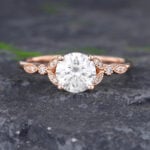 Pattiring Unique C&C Moissanite Rose Gold Milgrain Diamond Engagement Ring