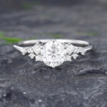 Pattiring Unique C&C Moissanite White Gold Diamond Cluster Engagement Ring