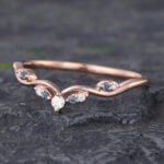Pattiring Unique London Blue Topaz Rose Gold Diamond Curved Wedding Band
