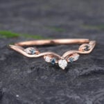 Pattiring Unique London Blue Topaz Rose Gold Diamond Curved Wedding Band