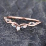 Pattiring Unique London Blue Topaz Rose Gold Diamond Curved Wedding Band