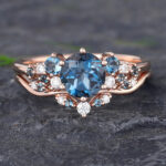 Pattiring Unique London Blue Topaz Rose Gold Engagement Ring Set