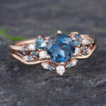 Pattiring Unique London Blue Topaz Rose Gold Engagement Ring Set