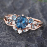 Pattiring Unique London Blue Topaz Rose Gold Engagement Ring Set