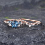 Pattiring Unique London Blue Topaz Rose Gold Engagement Ring Set