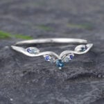 Pattiring Unique London Blue Topaz White Gold Natural Sapphire Curved Wedding Band