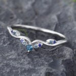 Pattiring Unique London Blue Topaz White Gold Natural Sapphire Curved Wedding Band