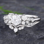 Pattiring Unique Moissanite White Gold Engagement Ring Set