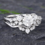 Pattiring Unique Moissanite White Gold Engagement Ring Set